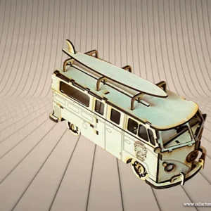 Holzmodell VW Bulli mit Surfbrett